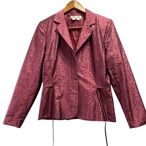 Kay Unger Blazer Women 6 Burgundy Red Embroidered Peplum Jacquard Jacket Preppy